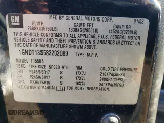 2008 Chevrolet TrailBlazer 1LT with VIN 1GNDT13S582202089, listed as a Copart auction lot 89358285 with 176,407 mi miles and Salvage Title. Bid and sale history available at DreamBid. Image 12.
