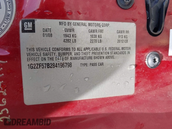 2008 Pontiac G6 1SV Value Leader with VIN 1G2ZF57B284196798, listed as a IAAI auction lot 42751811 with 111,342 mi miles and . Bid and sale history available at DreamBid. Image 9.