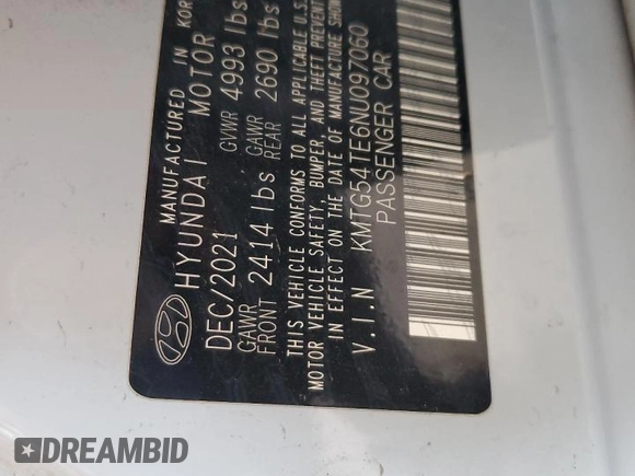 2022 Genesis G70 3.3T with VIN KMTG54TE6NU097060, listed as a Copart auction lot 61987105 with 21,878 mi miles and Salvage title. Bid and sale history available at DreamBid. Image 12.