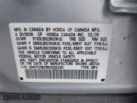 2006 Acura MDX with VIN 2HNYD18216H525330, listed as a IAAI auction lot 41637522 with 221,104 mi miles. Bid and sale history available at carsss.com. Image 9.