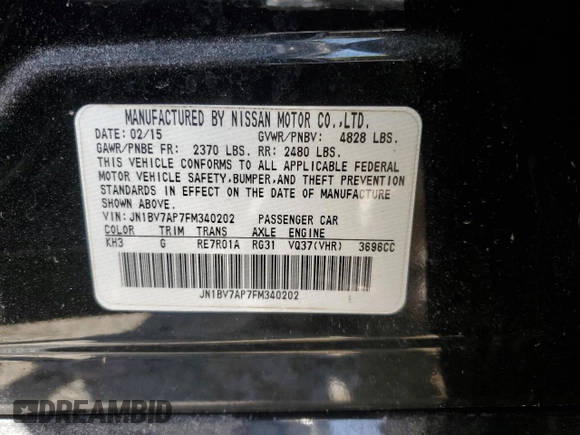 2015 Infiniti Q50 Premium z VIN JN1BV7AP7FM340202, wystawiony jako Copart lot #52777575 z przebiegiem 70 023 mil mil oraz Szkoda całkowita • Salvage title. Historia ofert i sprzedaży dostępna na DreamBid. Obrazek 12.