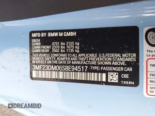 2025 BMW M2 with VIN 3MF23DM06S8E94517, listed as a IAAI auction lot 41515494 with 2,748 mi miles. Bid and sale history available at carsss.com. Image 9.