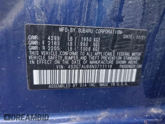 2022 Subaru Impreza Limited with VIN 4S3GTAU66N3711119, listed as a Copart auction lot 80557454 with 52,186 mi miles and Salvage Title. Bid and sale history available at DreamBid. Image 12.