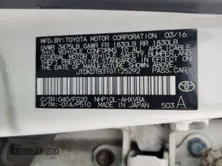 2016 Toyota Prius One with VIN JTDKDTB31G1125292, listed as a Copart auction lot 52892215 with 95,479 mi miles and Clean Title. Bid and sale history available at carsss.com. Image 12.