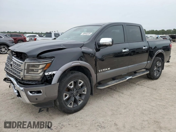 2023 Nissan Titan Platinum Reserve с VIN 1N6AA1ED5PN117960, выставлен на аукционе Copart как лот 50949235 с пробегом 19 754 миль миль и Списание • Salvage title. История ставок и продаж доступна на DreamBid. Изображение 1.