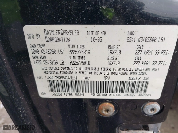 2006 Jeep Liberty Sport with VIN 1J8GL48K66W143231, listed as a IAAI auction lot 42040322 with 241,263 mi miles. Bid and sale history available at carsss.com. Image 9.