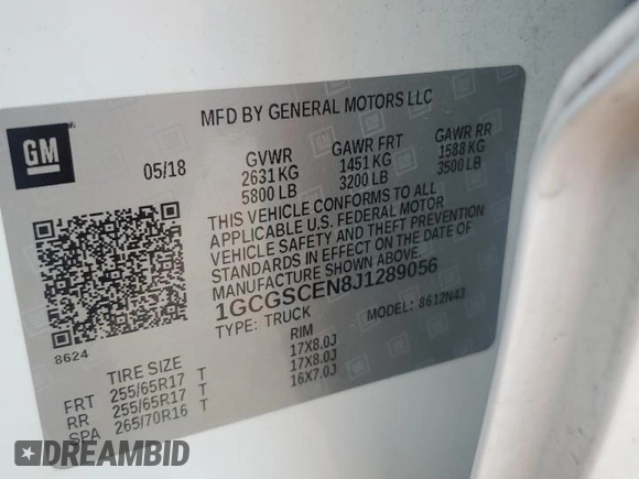 2018 Chevrolet Colorado 2WD LT с VIN 1GCGSCEN8J1289056, выставлен на аукционе Copart как лот 55236935 с пробегом 61 794 миль миль и Списание • Salvage title. История ставок и продаж доступна на DreamBid. Изображение 12.