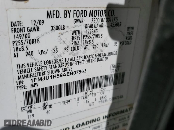 2010 Ford Expedition Eddie Bauer with VIN 1FMJU1H59AEB07563, listed as a Copart auction lot 51794165 with 254,692 mi miles and Salvage title. Bid and sale history available at DreamBid. Image 15.