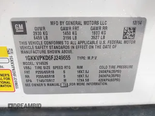 2015 GMC Acadia SLE z VIN 1GKKVPKD6FJ249655, wystawiony jako IAAI lot #42090978 z przebiegiem 111 672 mil mil oraz . Historia ofert i sprzedaży dostępna na DreamBid. Obrazek 9.