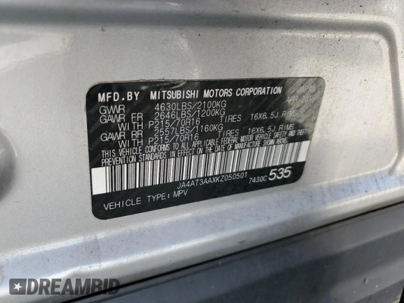 2019 Mitsubishi Eclipse Cross ES z VIN JA4AT3AAXKZ050501, wystawiony jako Copart lot #55902085 z przebiegiem 108 973 mil mil oraz Czysty tytuł • Clean title. Historia ofert i sprzedaży dostępna na DreamBid. Obrazek 12.