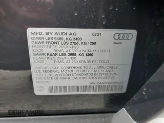 2021 Audi Q5 Prestige with VIN WA1CAAFY3M2062221, listed as a Copart auction lot 55538025 with 55,573 mi miles and Salvage title. Bid and sale history available at DreamBid. Image 13.