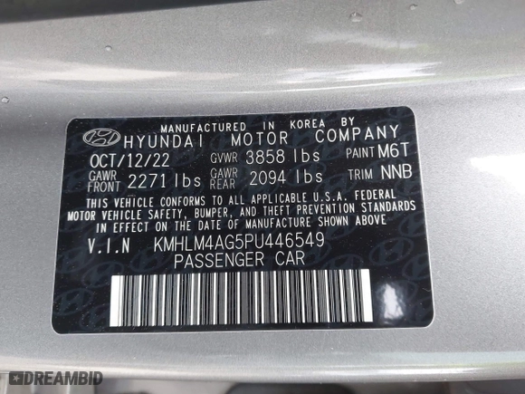 2023 Hyundai Elantra Preferred with VIN KMHLM4AG5PU446549, listed as a IAAI auction lot 41775297 with 26,025 mi miles. Bid and sale history available at carsss.com. Image 9.