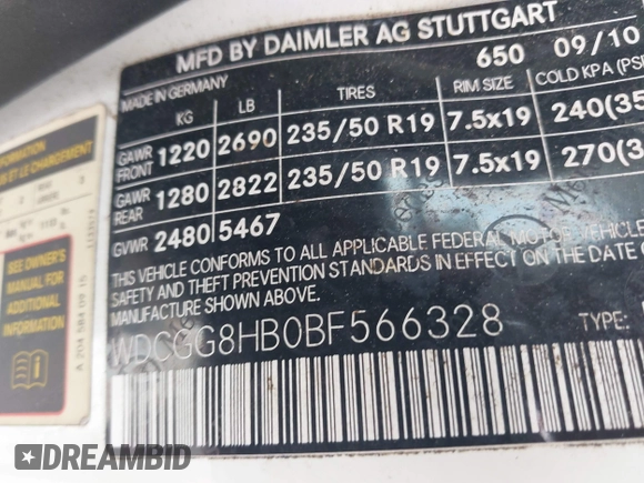 2011 Mercedes-Benz GLK 350 with VIN WDCGG8HB0BF566328, listed as a IAAI auction lot 42126696 with 149,824 mi miles and . Bid and sale history available at carsss.com. Image 9.