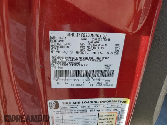 2014 Ford F-150 XL with VIN 1FTFW1ET2EKF14932, listed as a Copart auction lot 46474465 with 129,052 mi miles and Salvage Title. Bid and sale history available at carsss.com. Image 14.