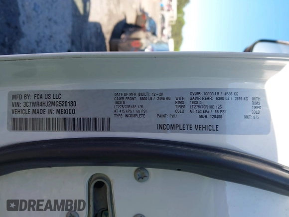 2021 Ram 2500 Tradesman с VIN 3C7WR4HJ2MG520130, выставлен на аукционе IAAI как лот 42287387 с пробегом 126 313 миль миль и . История ставок и продаж доступна на DreamBid. Изображение 9.
