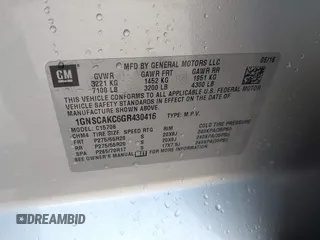2016 Chevrolet Tahoe LS z VIN 1GNSCAKC6GR430416, wystawiony jako IAAI lot #41658410 z przebiegiem 114 318 mil mil oraz . Historia ofert i sprzedaży dostępna na DreamBid. Obrazek 9.