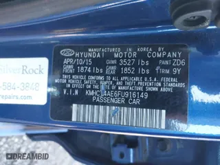2015 Hyundai Accent GLS with VIN KMHCT4AE6FU916149, listed as a IAAI auction lot 41082268 with 153,219 mi miles. Bid and sale history available at carsss.com. Image 9.