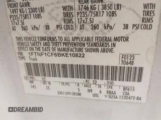 2011 Ford F-150 XL with VIN 1FTNF1CF6BKE10822, listed as a IAAI auction lot 41443960 with 245,925 mi miles and . Bid and sale history available at DreamBid. Image 9.