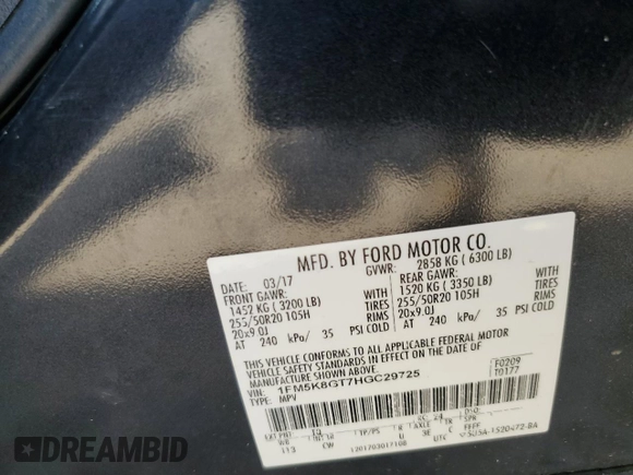 2017 Ford Explorer Sport z VIN 1FM5K8GT7HGC29725, wystawiony jako Copart lot #59944785 z przebiegiem 121 715 mil mil oraz Szkoda całkowita • Salvage title. Historia ofert i sprzedaży dostępna na DreamBid. Obrazek 14.