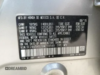 2016 Honda HR-V EX with VIN 3CZRU5H52GM710589, listed as a Copart auction lot 55251945 with 121,345 mi miles and Salvage Title. Bid and sale history available at DreamBid. Image 13.