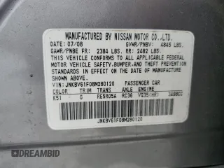 2008 Infiniti G35 x with VIN JNKBV61F08M280120, listed as a Copart auction lot 51515255 with 200,524 mi miles and Salvage Title. Bid and sale history available at DreamBid. Image 14.
