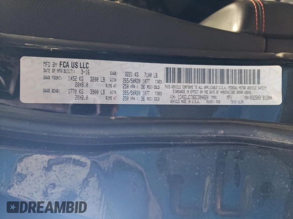 2016 Dodge Durango R/T with VIN 1C4SDJCT8GC394820, listed as a Copart auction lot 50128855 with 126,289 mi miles and Salvage Title. Bid and sale history available at DreamBid. Image 14.