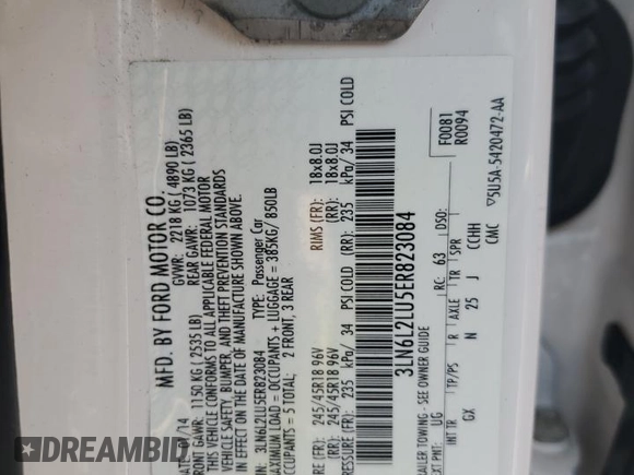 2014 Lincoln MKZ Hybrid z VIN 3LN6L2LU5ER823084, wystawiony jako Copart lot #59597565 z przebiegiem 126 402 mil mil oraz Szkoda całkowita • Salvage title. Historia ofert i sprzedaży dostępna na DreamBid. Obrazek 12.