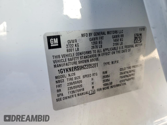 2017 Cadillac XT5 Premium Luxury AWD with VIN 1GYKNERS9HZ205281, listed as a Copart auction lot 86180574 with 20,549 mi miles and Salvage Title. Bid and sale history available at carsss.com. Image 14.