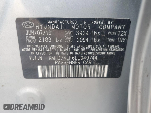 2020 Hyundai Elantra SE with VIN KMHD74LF6LU949744, listed as a Copart auction lot 85661274 with 45,268 mi miles and Salvage Title. Bid and sale history available at carsss.com. Image 12.