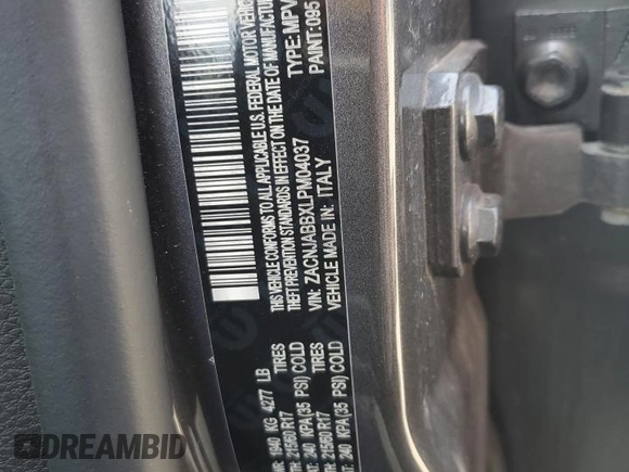 2020 Jeep Renegade Latitude with VIN ZACNJABBXLPM04037, listed as a Copart auction lot 56849225 with 30,738 mi miles and Salvage title. Bid and sale history available at DreamBid. Image 13.