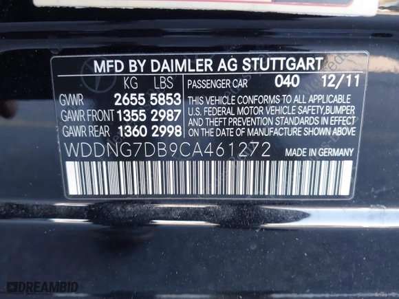 2012 Mercedes-Benz S-Class S 550 with VIN WDDNG7DB9CA461272, listed as a IAAI auction lot 41376537 with 77,138 mi miles. Bid and sale history available at carsss.com. Image 9.