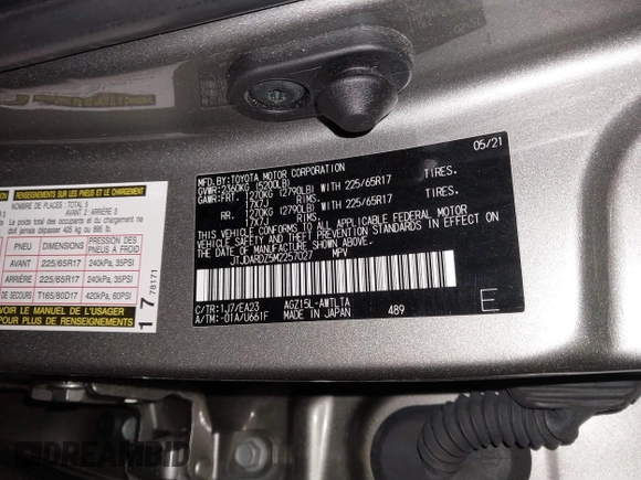 2021 Lexus NX 300 with VIN JTJDARDZ5M2257027, listed as a IAAI auction lot 41902979 with 34,212 mi miles and . Bid and sale history available at DreamBid. Image 9.