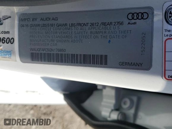 2016 Audi A6 Premium Plus with VIN WAUGFAFC5GN176850, listed as a Copart auction lot 60137275 with 112,770 mi miles and Salvage title. Bid and sale history available at DreamBid. Image 13.