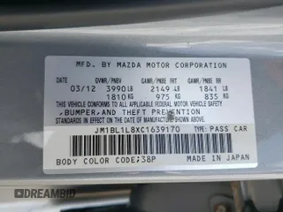 2012 Mazda 3 i Touring with VIN JM1BL1L8XC1639170, listed as a Copart auction lot 63793085 with 70,904 mi miles and Salvage title. Bid and sale history available at DreamBid. Image 13.