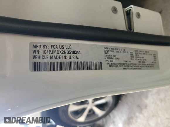 2022 Jeep Cherokee Limited with VIN 1C4PJMDX2ND510344, listed as a Copart auction lot 47534305 with 39,220 mi miles and Salvage Title. Bid and sale history available at DreamBid. Image 15.