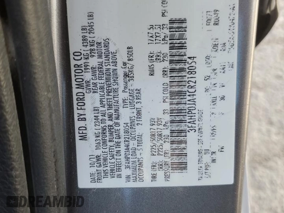 2012 Ford Fusion SEL with VIN 3FAHP0JA4CR218054, listed as a Copart auction lot 50328915 with 138,375 mi miles and Salvage Title. Bid and sale history available at carsss.com. Image 12.