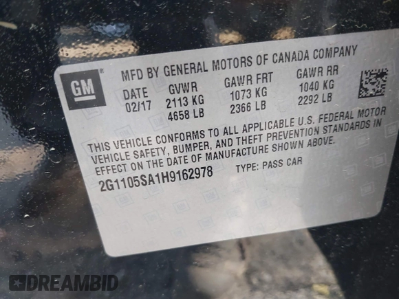2017 Chevrolet Impala LT with VIN 2G1105SA1H9162978, listed as a IAAI auction lot 41842443 with 241,842 mi miles and . Bid and sale history available at DreamBid. Image 9.