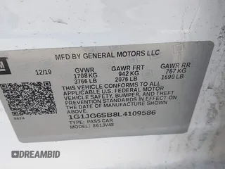 2020 Chevrolet Sonic LT with VIN 1G1JG6SB8L4109586, listed as a IAAI auction lot 41789746 with 104,200 mi miles and . Bid and sale history available at DreamBid. Image 9.