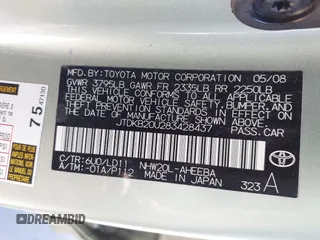 2008 Toyota Prius with VIN JTDKB20U283428437, listed as a IAAI auction lot 42018524 with 124,590 mi miles. Bid and sale history available at carsss.com. Image 9.