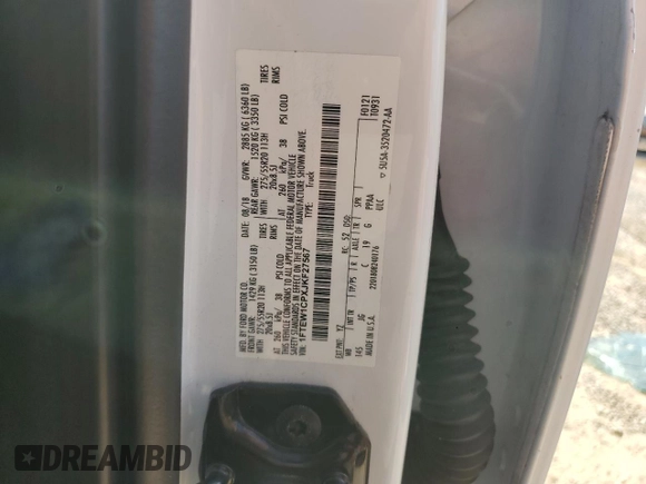2018 Ford F-150 XL with VIN 1FTEW1CPXJKF27567, listed as a Copart auction lot 63034034 with 125,508 mi miles and Salvage title. Bid and sale history available at DreamBid. Image 12.