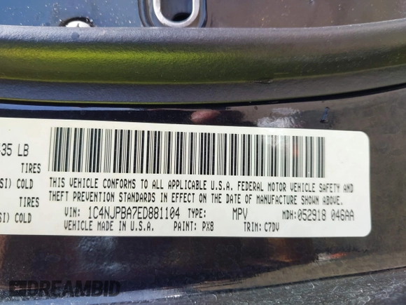 2014 Jeep Patriot Altitude z VIN 1C4NJPBA7ED881104, wystawiony jako IAAI lot #42313299 z przebiegiem 182 507 mil mil oraz . Historia ofert i sprzedaży dostępna na DreamBid. Obrazek 9.