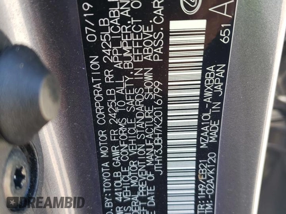 2019 Lexus UX 200 z VIN JTHY3JBH7K2016799, wystawiony jako Copart lot #55071085 z przebiegiem 67 189 mil mil oraz Szkoda całkowita • Salvage title. Historia ofert i sprzedaży dostępna na DreamBid. Obrazek 13.