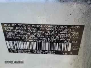 2016 Lexus IS 200t with VIN JTHBA1D27G5006526, listed as a Copart auction lot 54892685 with 194,155 mi miles and Salvage Title. Bid and sale history available at DreamBid. Image 12.