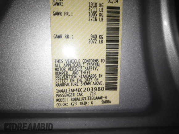 2014 Nissan Altima SV with VIN 1N4AL3AP4EC203980, listed as a Copart auction lot 47506365 with 115,748 mi miles and Salvage Title. Bid and sale history available at DreamBid. Image 12.