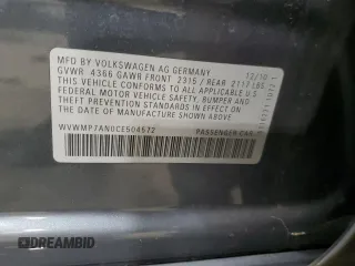 2012 Volkswagen CC Sport с VIN WVWMP7AN0CE504572, выставлен на аукционе Copart как лот 86817144 с пробегом 132 818 миль миль и Списание • Salvage title. История ставок и продаж доступна на DreamBid. Изображение 13.