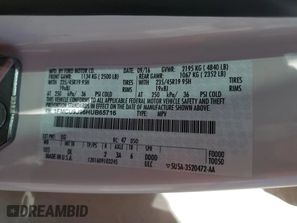 2017 Ford Escape Titanium with VIN 1FMCU9J96HUB65716, listed as a Copart auction lot 49584665 with 112,149 mi miles and Salvage Title. Bid and sale history available at carsss.com. Image 14.