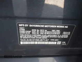 2022 BMW X5 M50i with VIN 5UXJU4C01N9J87147, listed as a IAAI auction lot 41215795 with 47,768 mi miles. Bid and sale history available at carsss.com. Image 9.