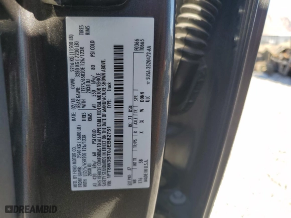 2018 Ford Super Duty F-350 SRW XL with VIN 1FT8W3BT0JEB82751, listed as a Copart auction lot 50410985 with 145,459 mi miles and Salvage Title. Bid and sale history available at carsss.com. Image 12.