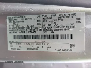 2018 Ford Escape SE с VIN 1FMCU0GD2JUC50470, выставлен на аукционе IAAI как лот 42172121 с пробегом 103 357 миль миль и . История ставок и продаж доступна на DreamBid. Изображение 9.