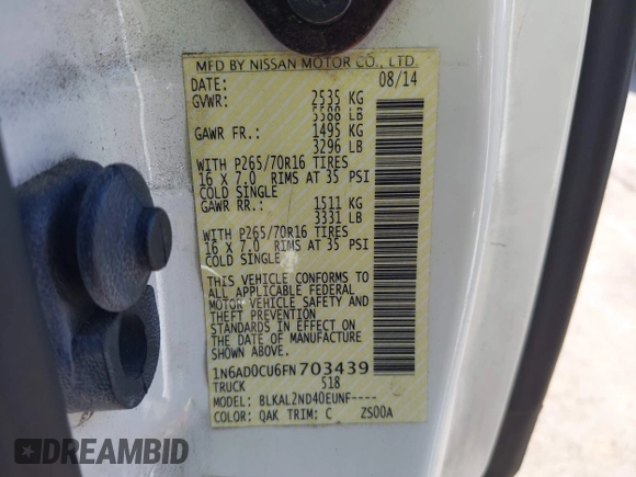 2015 Nissan Frontier SV с VIN 1N6AD0CU6FN703439, выставлен на аукционе IAAI как лот 41644963 с пробегом 339 963 миль миль и . История ставок и продаж доступна на DreamBid. Изображение 9.